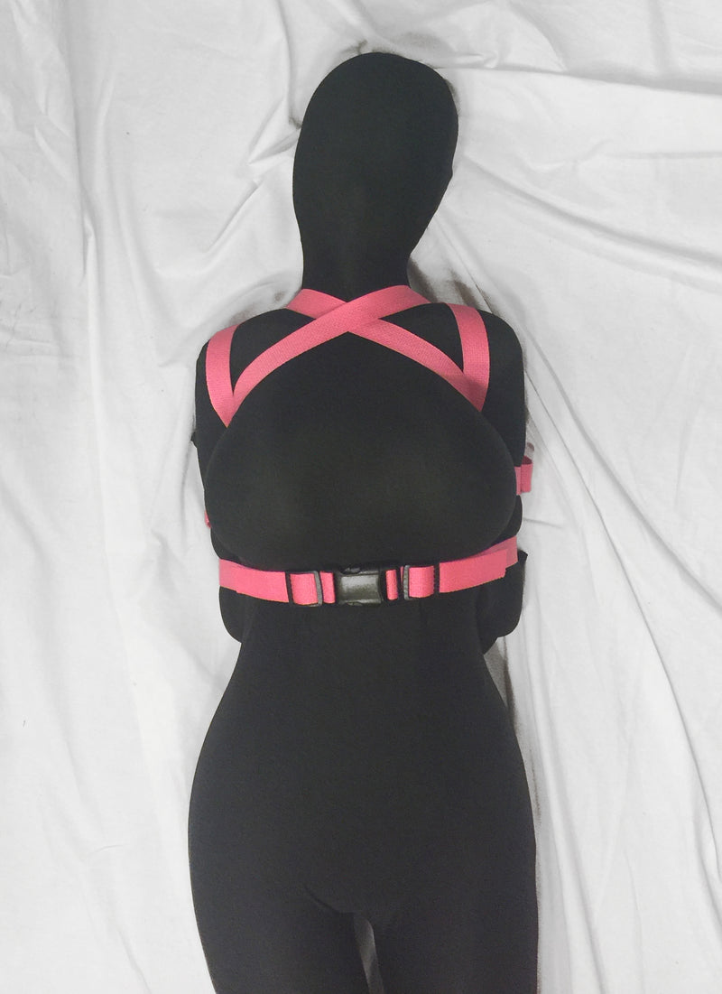 Box-Tie Bondage Harness (X-Style, Extra Security Strap, Colored Poly Webbing)