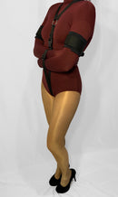 Self Bondage Straitjacket Leotard with Bondage Straps, Padded Biceps (Nylon/Spandex) - Bondage Webbing