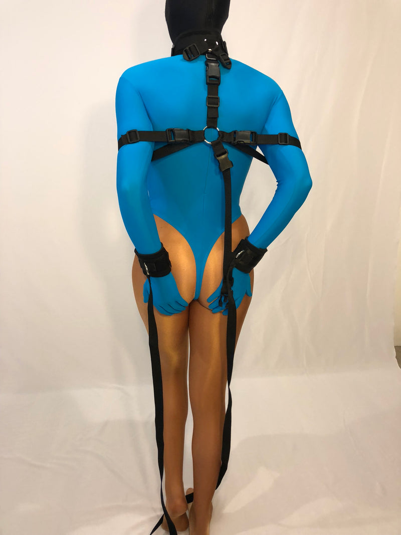 Neck to Wrist Restraint System with Box-Tie (Poly Webbing, Inescapable!) - Bondage Webbing
