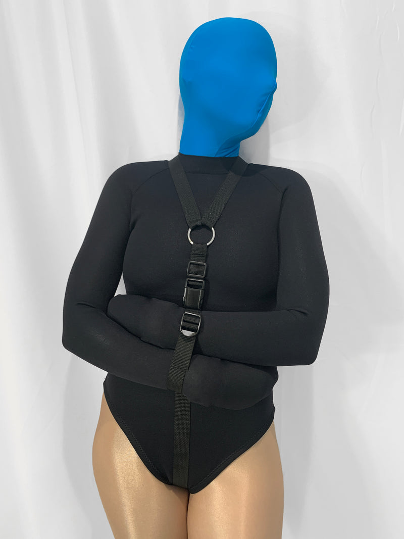 Self Bondage Neoprene Straitjacket Leotard with Bondage Straps