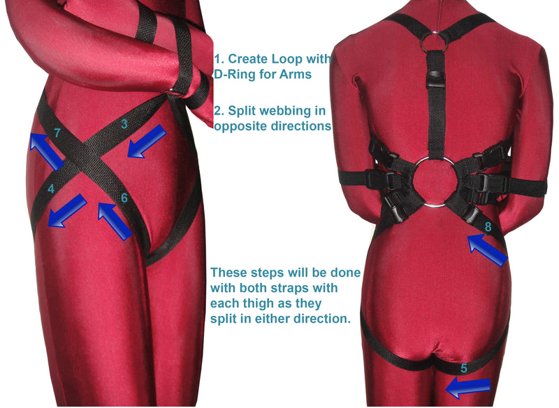 Self Bondage Straitjacket Leotard with Bondage Straps, Padded Biceps (Neoprene)